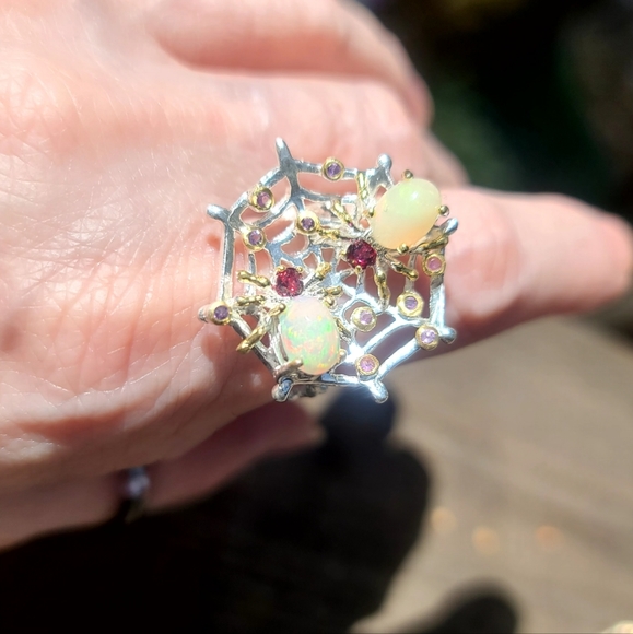 Incredible Opal Set Sterling Spiders Amethyst & Ruby earrings &ring size 8 - Picture 9 of 15